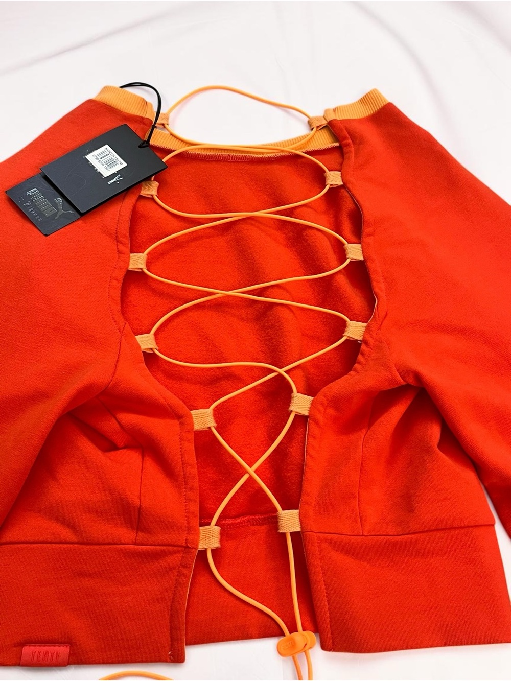 Fenty Puma by Rihanna NWT Cherry Tomato Lace Up Crop Sweatshirt Sz S - Picture 12 of 15